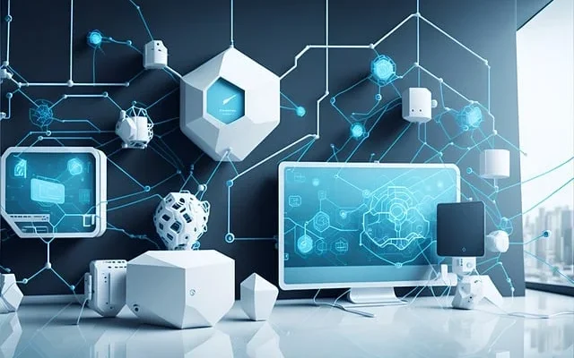 A futuristic cityscape showcasing advanced technology and IoT devices, representing Coyyn.com business vision for the future of tech.