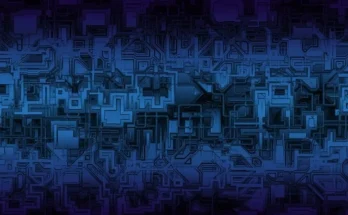 An abstract design with a blue and black backdrop, showcasing diverse shapes, perfect for the www.techheadz.co.uk Blog.