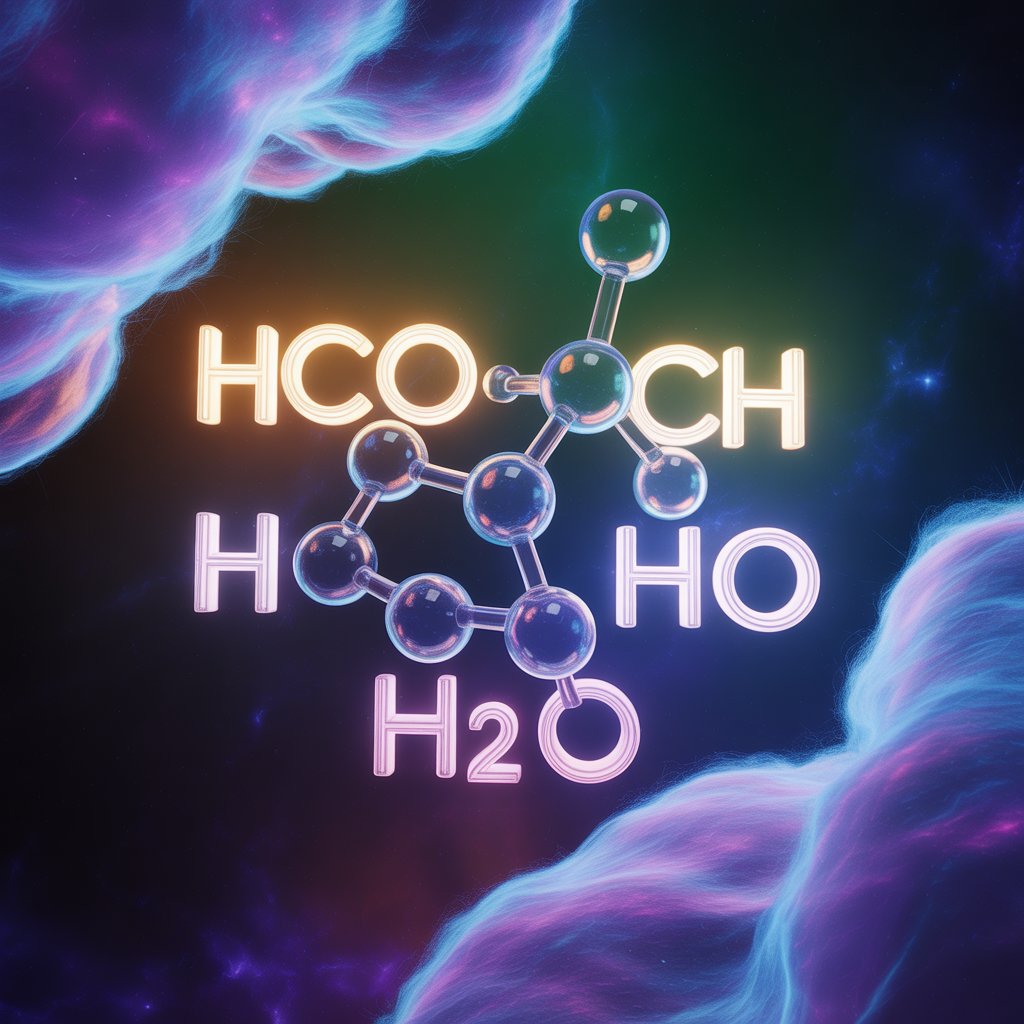 Molecular structure diagram of hcooch ch2 h2o showing bonds and stability features.